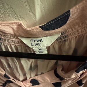 Crown & Ivy Pink top with navy blue Dots